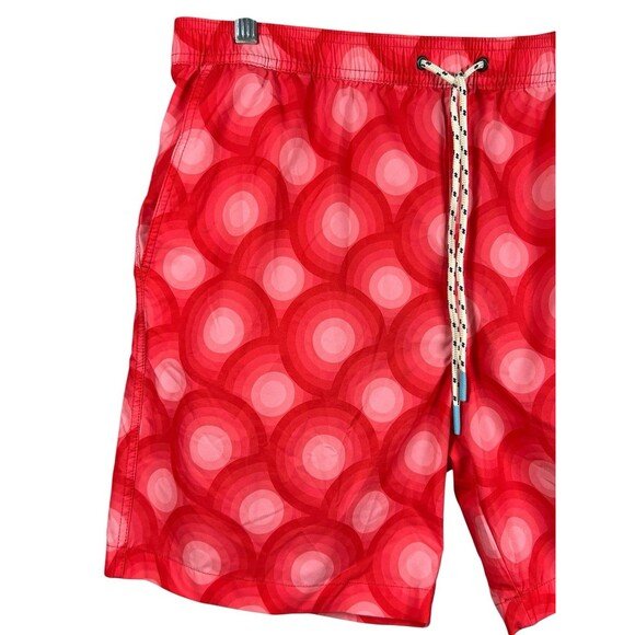 Psycho Bunny Mens XL Swim Trunks Red Geometric Print Lined Board Shorts Beach - Picture 2 of 13